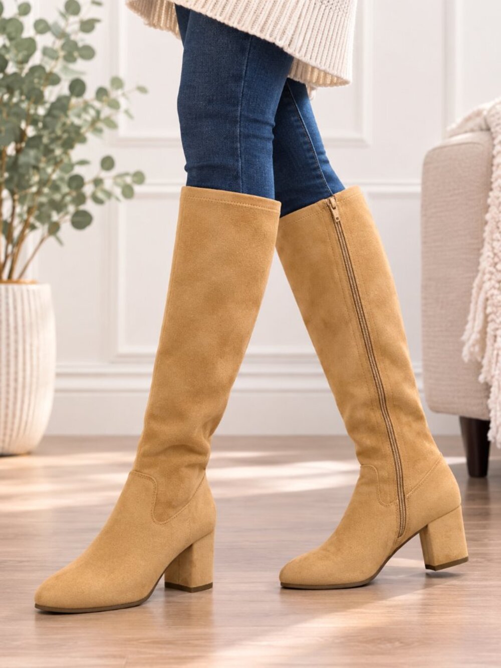 White Mountain Freesia Women's Natural Fabric Knee High Boots US 10 M NIB
